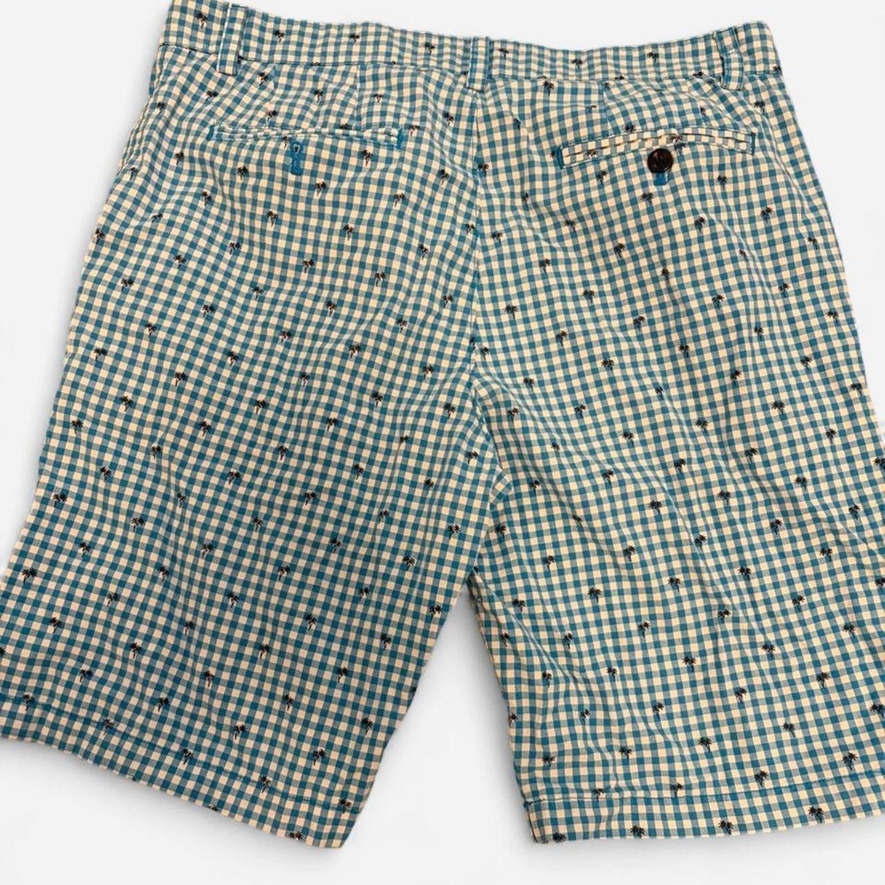Banana Republic Shorts Mens 32 Blue Gingham Palm Tree Embroidered Summer Preppy - Picture 2 of 3